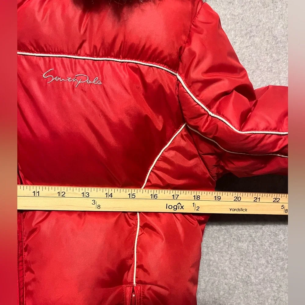 Red Down Fleece Jacket Coat Southpole Hooded Ski Teen Small Women XS VTG Y2K